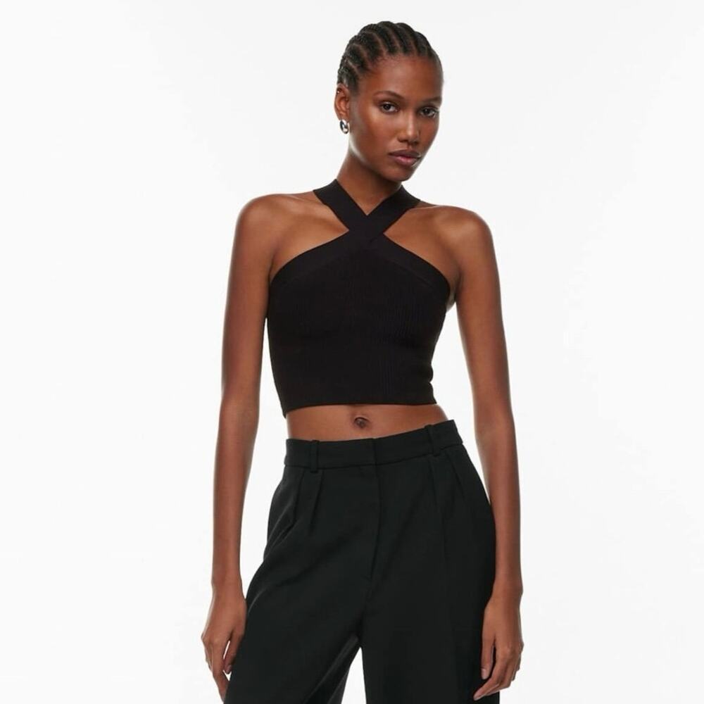 Aritzia Babaton Sculpt Knit Criss Cross Croped Tank Black Size Large